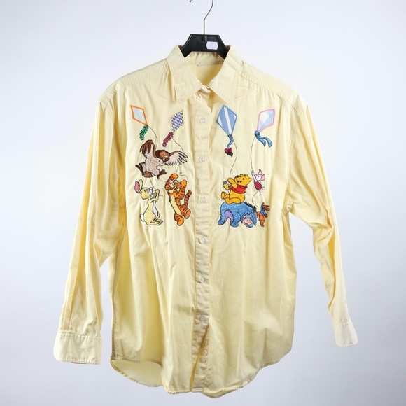 Disney Tops - Disney Yellow Winnie-the-Pooh Embroidered Button-Down Shirt
